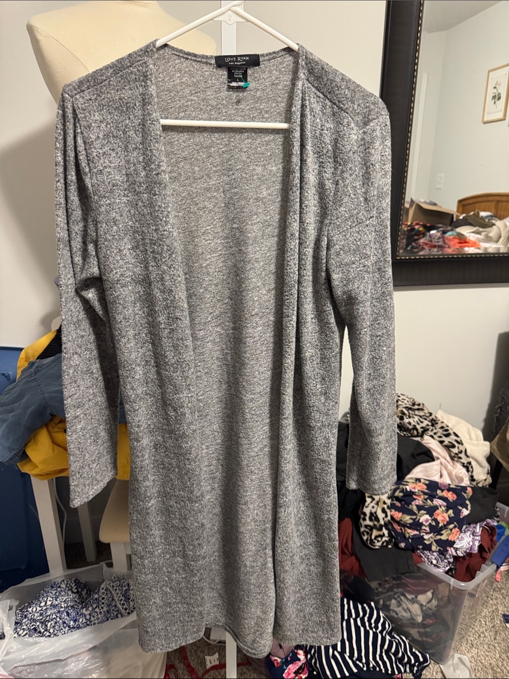 LOFT Gray Open-Front Longline Cardigan